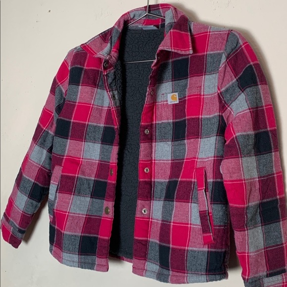 Carhartt Girls Sherpa Lined Flannel Shirt Jacket Size Small (7-8) - Picture 2 of 6